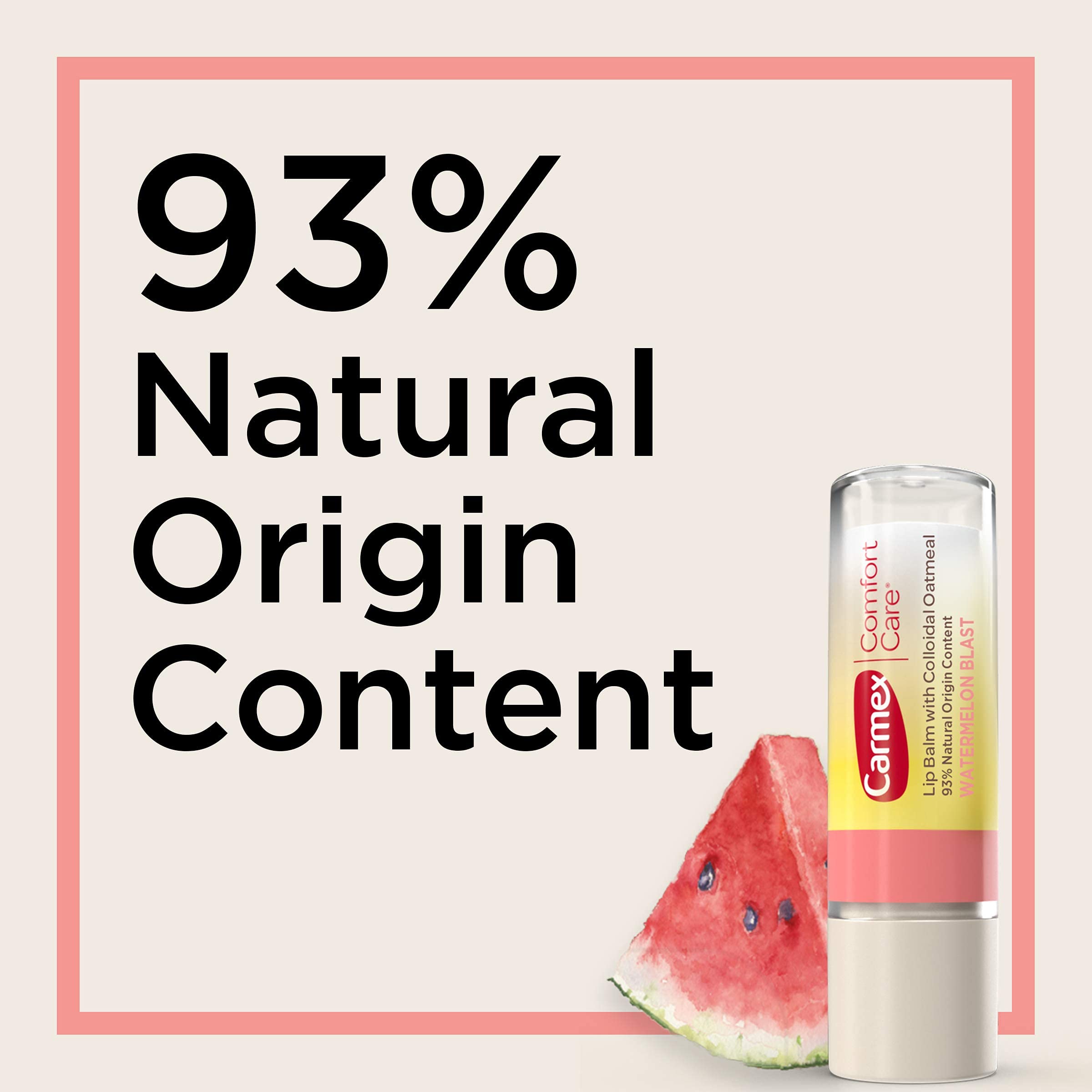 Carmex Comfort Care Lip Balm Sticks with Colloidal Oatmeal & Watermelon Blast, 4-Count (2 Packs of 2)