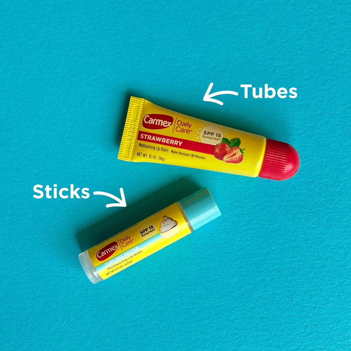 Carmex Daily Care Moisturizing Lip Balm Pack SPF 15 – Strawberry & Cupcake Batter (9 Count) | Cruelty-Free Lip Care