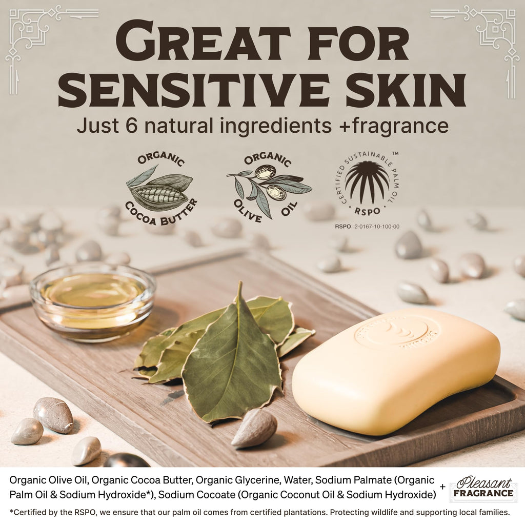 Carolina Castile Soap Bay Rum Bar Pack – Vegan Castile Soap with Olive Oil & Cocoa Butter (3 Bars)