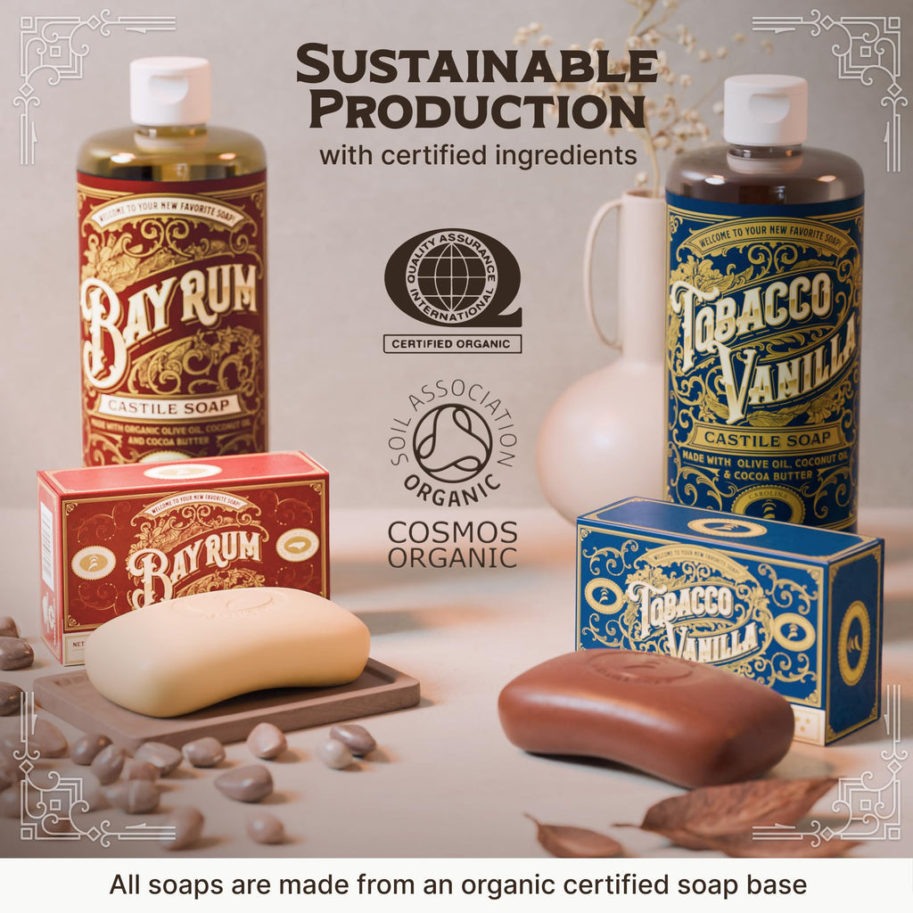 Carolina Castile Soap Bay Rum Bar Pack – Vegan Castile Soap with Olive Oil & Cocoa Butter (3 Bars)
