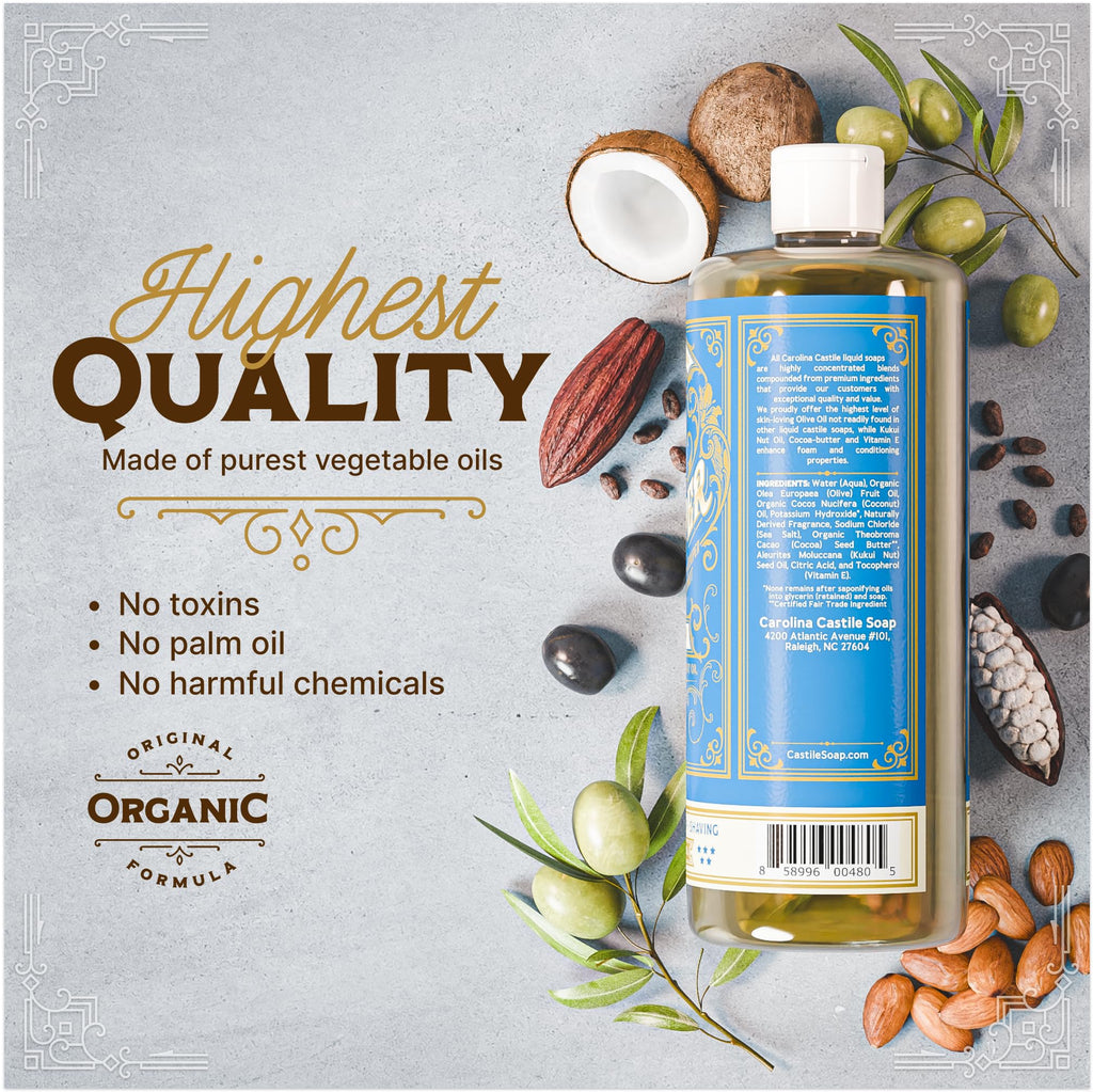 Carolina Castile Soap Gin & Juniper – Organic Olive Oil Castile Body Wash, Concentrated (1 Gal)