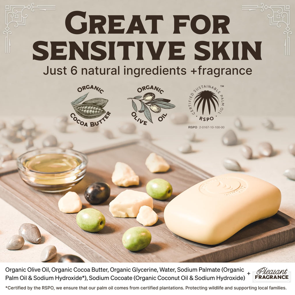 Carolina Castile Soap | Vegan Unscented Castile Bar – 3 Bars, Olive Oil & Cocoa Butter