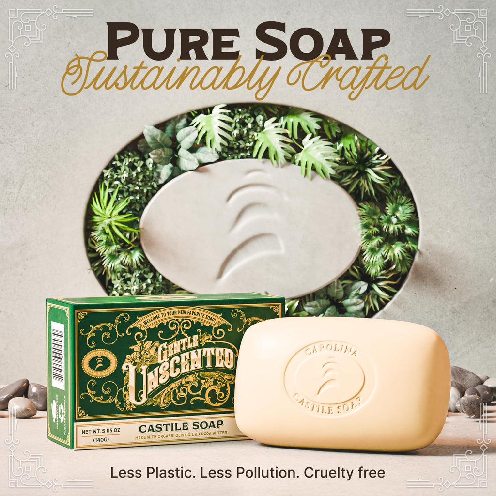 Carolina Castile Soap | Vegan Unscented Castile Bar – 3 Bars, Olive Oil & Cocoa Butter