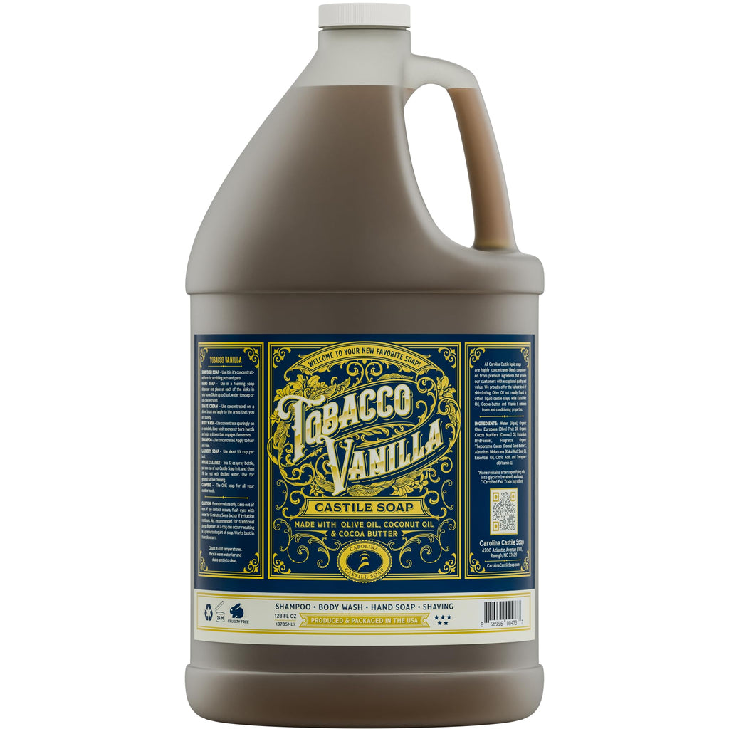 Carolina Castile Soap – Tobacco Vanilla Castile Liquid Body Wash for Sensitive Skin (1 Gallon)