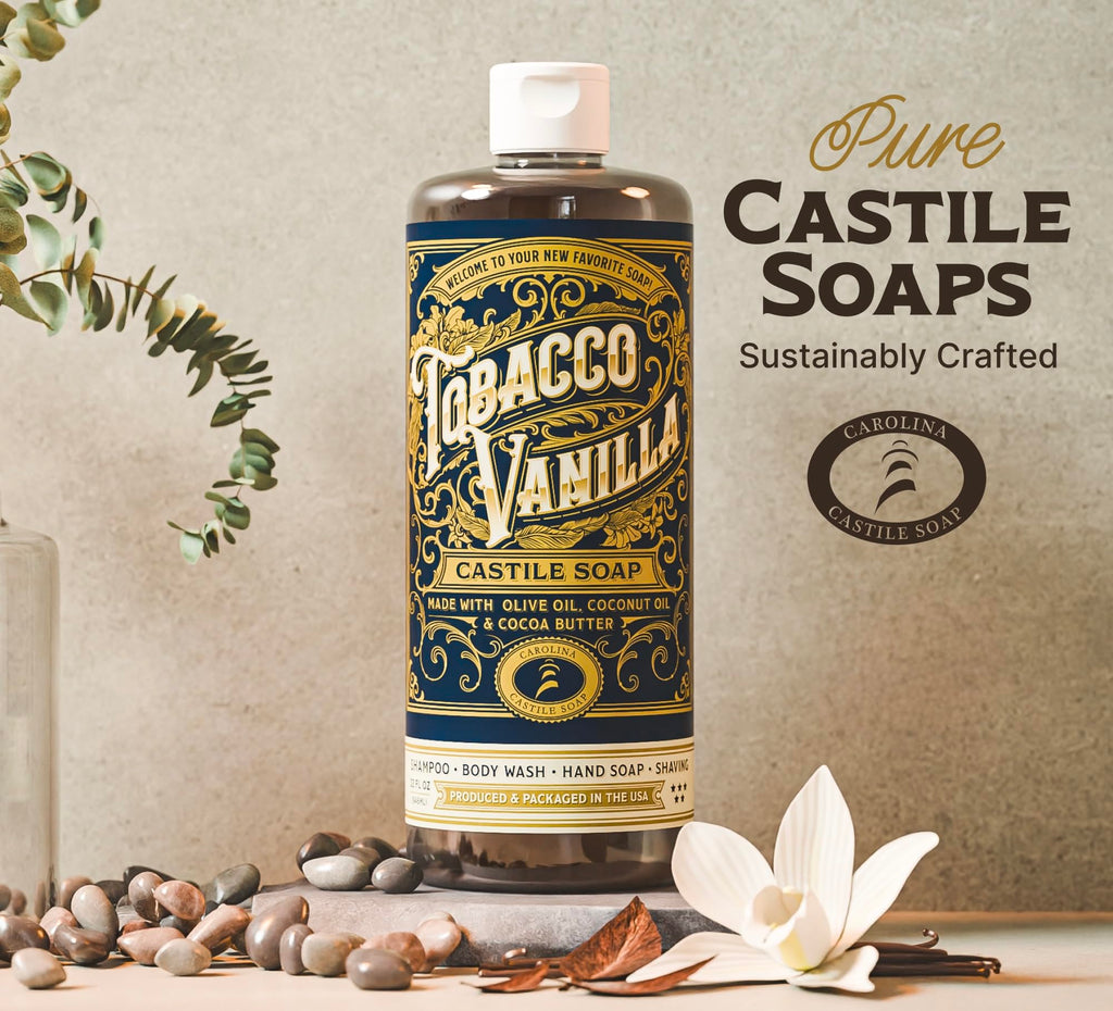 Carolina Castile Soap – Tobacco Vanilla Castile Liquid Body Wash for Sensitive Skin (1 Gallon)