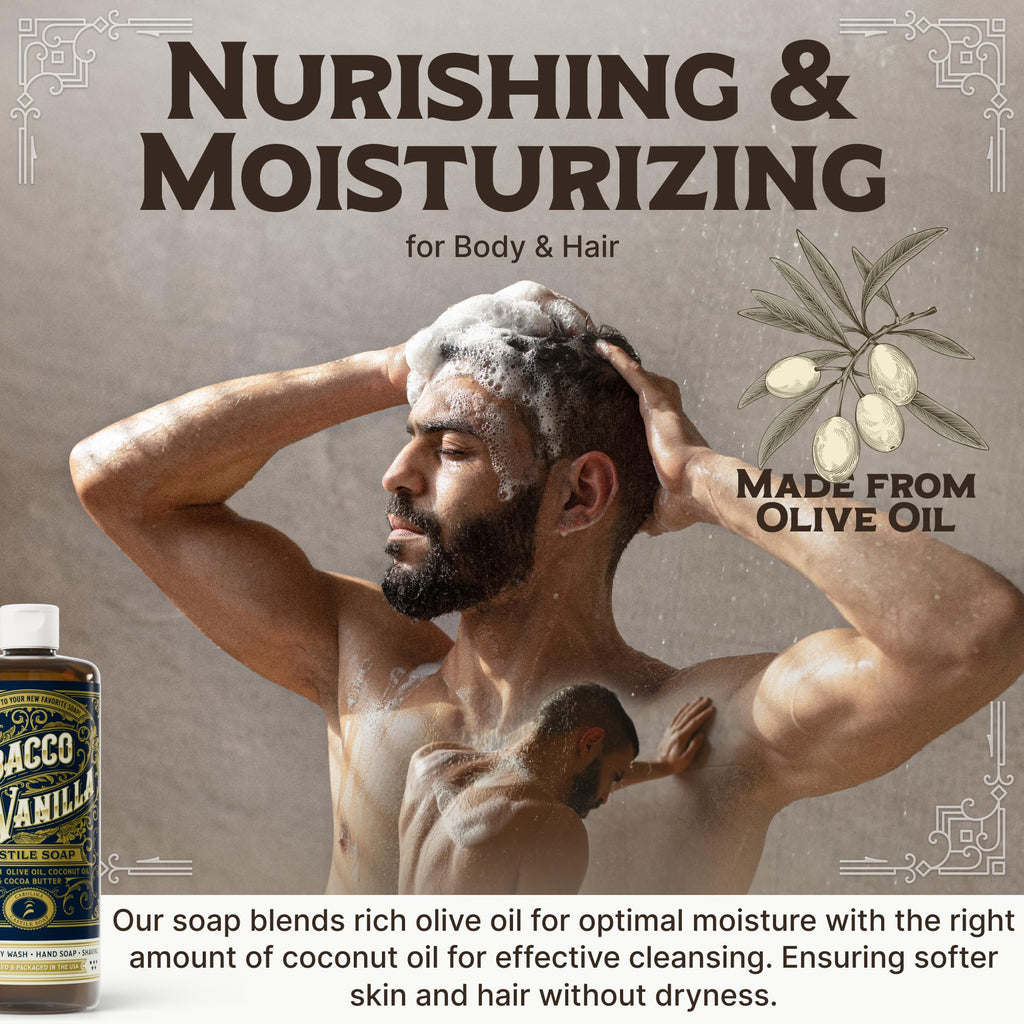 Carolina Castile Soap – Tobacco Vanilla Castile Liquid Body Wash for Sensitive Skin (1 Gallon)