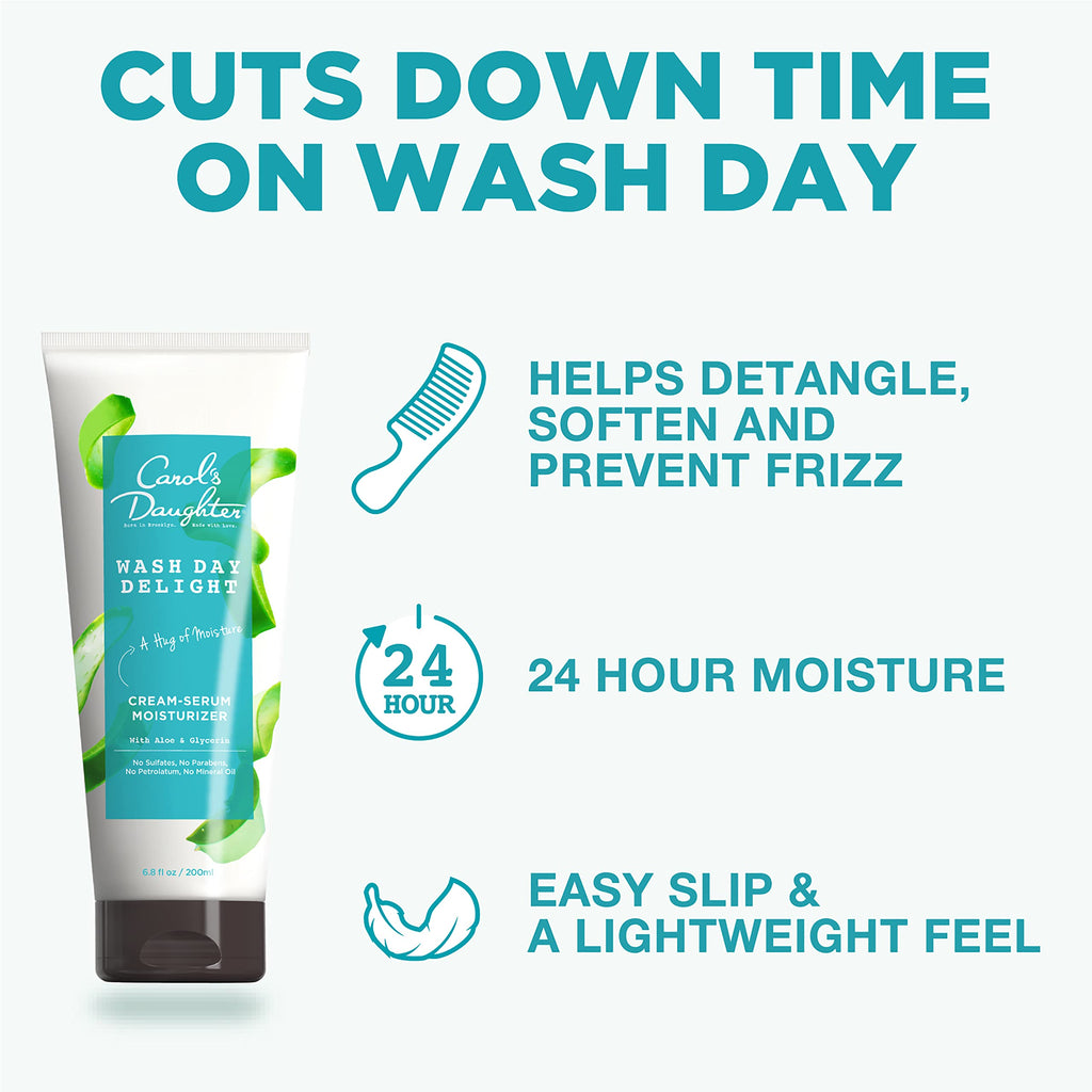 Carol's Daughter Wash Day Delight Cream Serum Moisturizer for Curly Hair – Anti-Frizz, Aloe & Glycerin, 6.8 fl oz