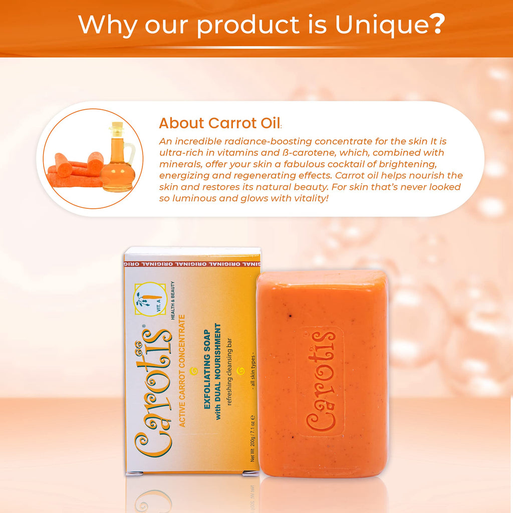 CAROTÏS Exfoliating Soap 200g – Pack of 2, Vitamin A & Carrot Oil for Radiant Skin
