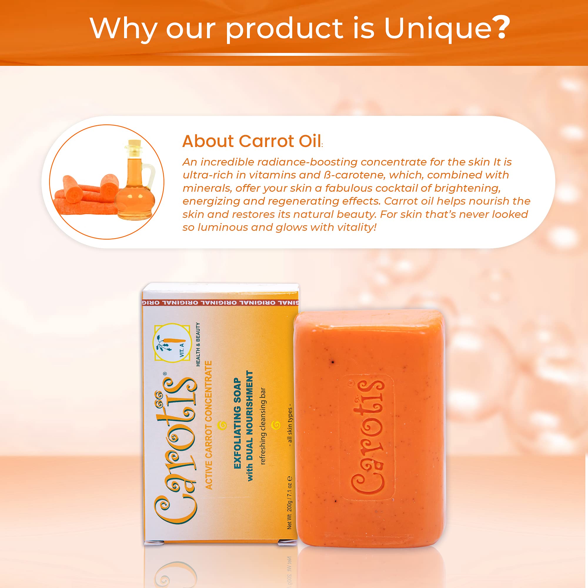 CAROTÏS Exfoliating Soap 200g – Pack of 2, Vitamin A & Carrot Oil for Radiant Skin