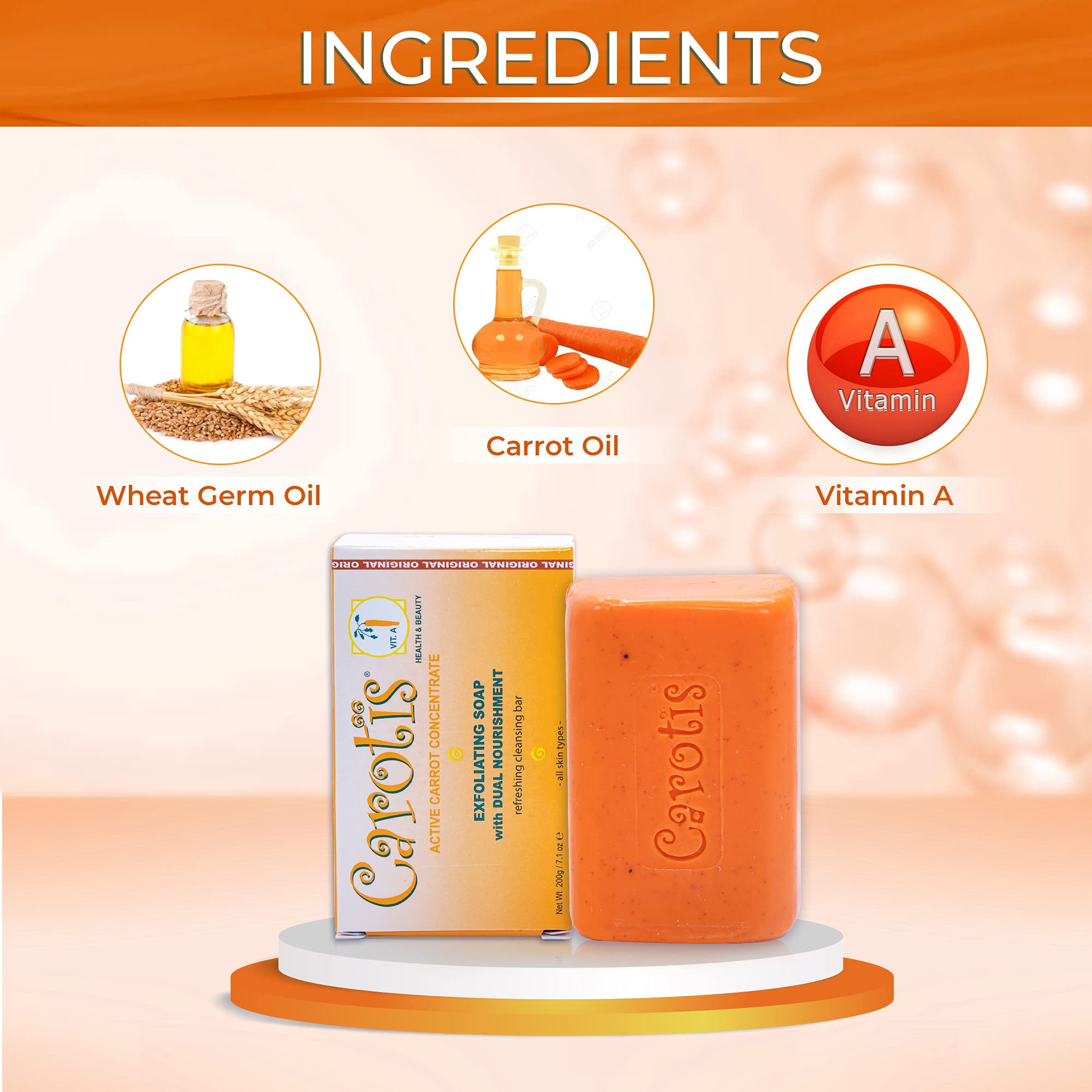 CAROTÏS Exfoliating Soap 200g – Pack of 2, Vitamin A & Carrot Oil for Radiant Skin