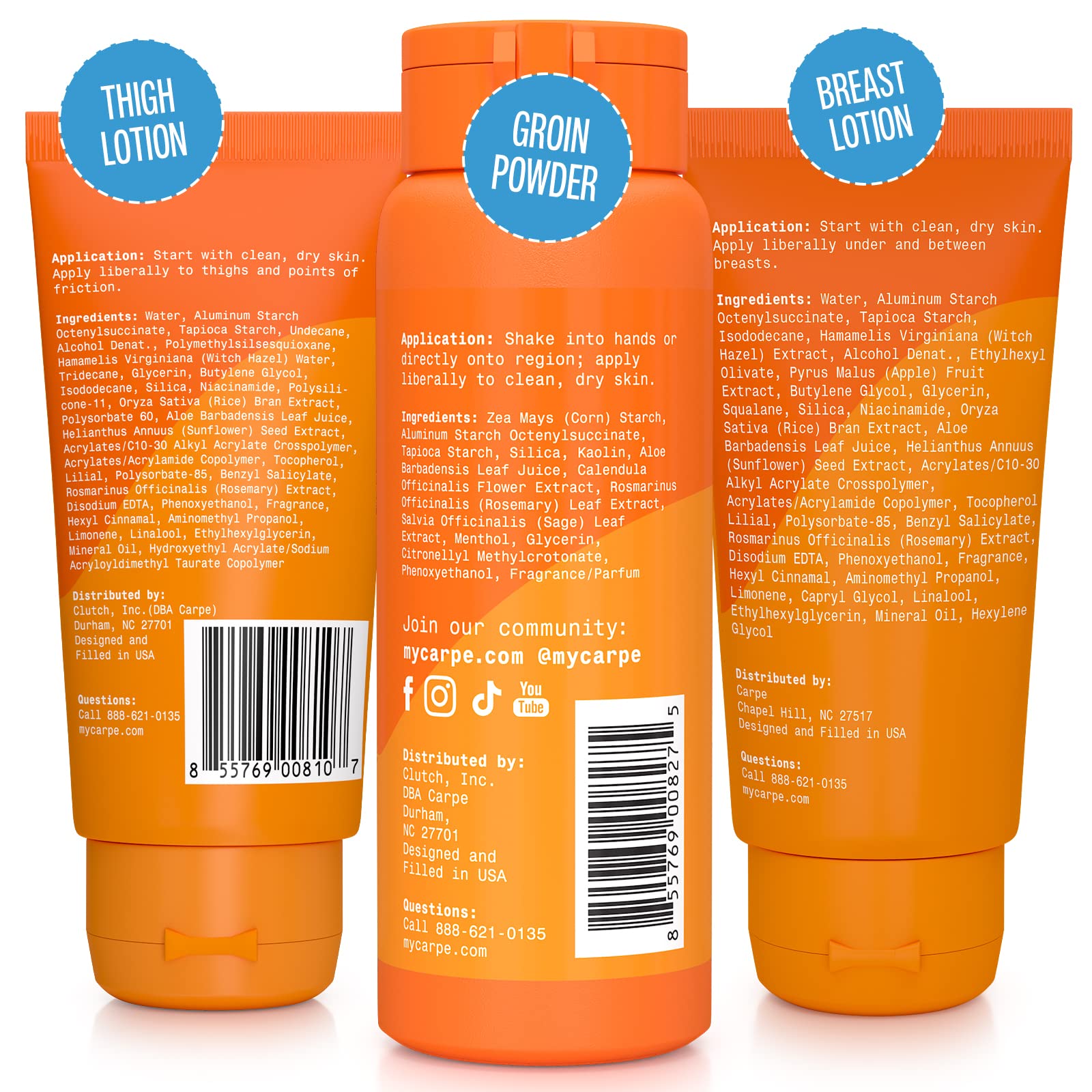 Carpe Women's Sweat Bundle: 3-in-1 Absorbent Lotion, Thigh Powder & Groin Powder