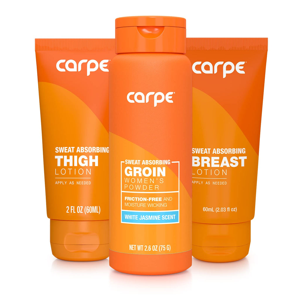 Carpe Women's Sweat Bundle: 3-in-1 Absorbent Lotion, Thigh Powder & Groin Powder