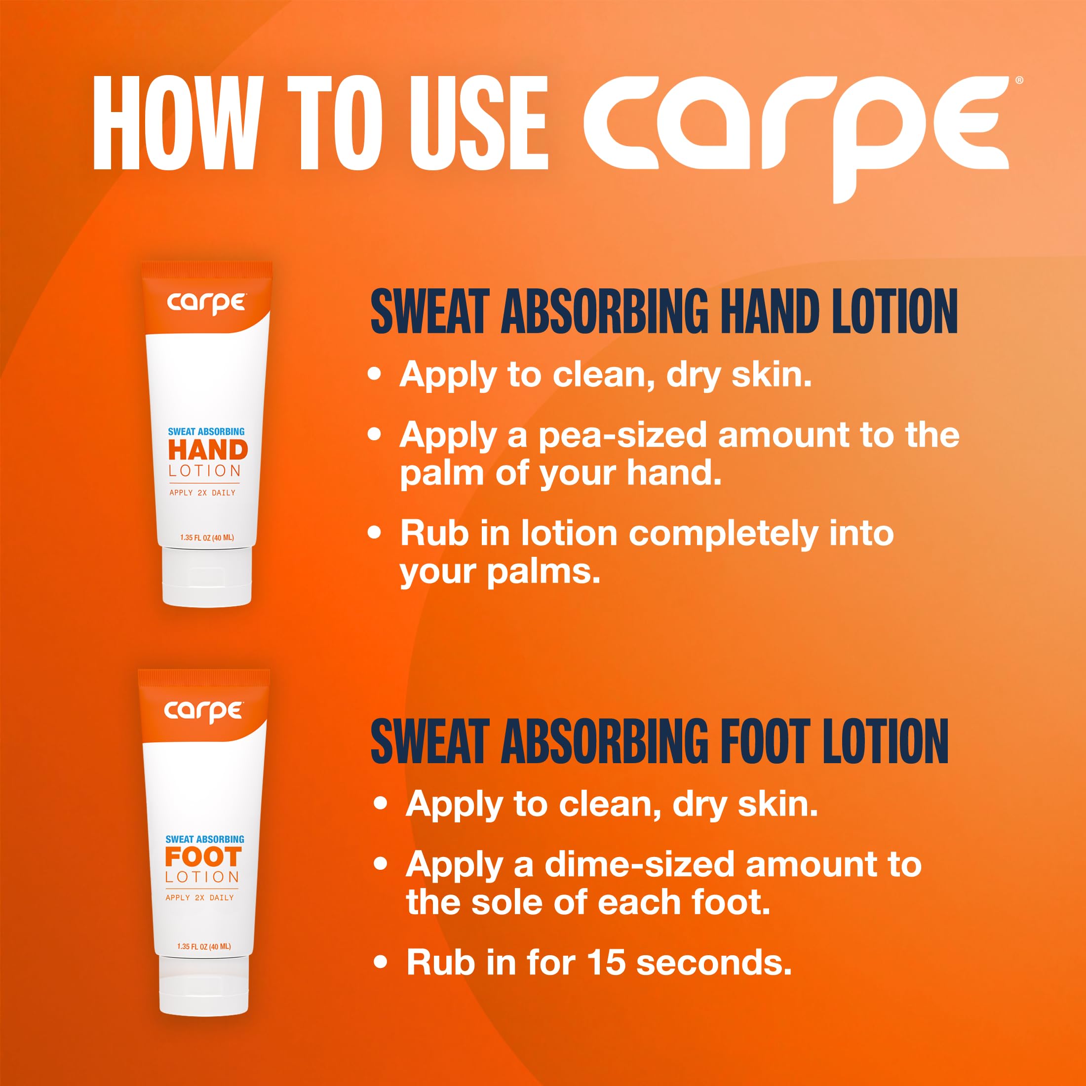 Carpe Sweat Absorbing Hand & Foot Lotion Bundle — 3 Hand Tubes & 3 Foot Tubes (Dermatologist-Recommended)