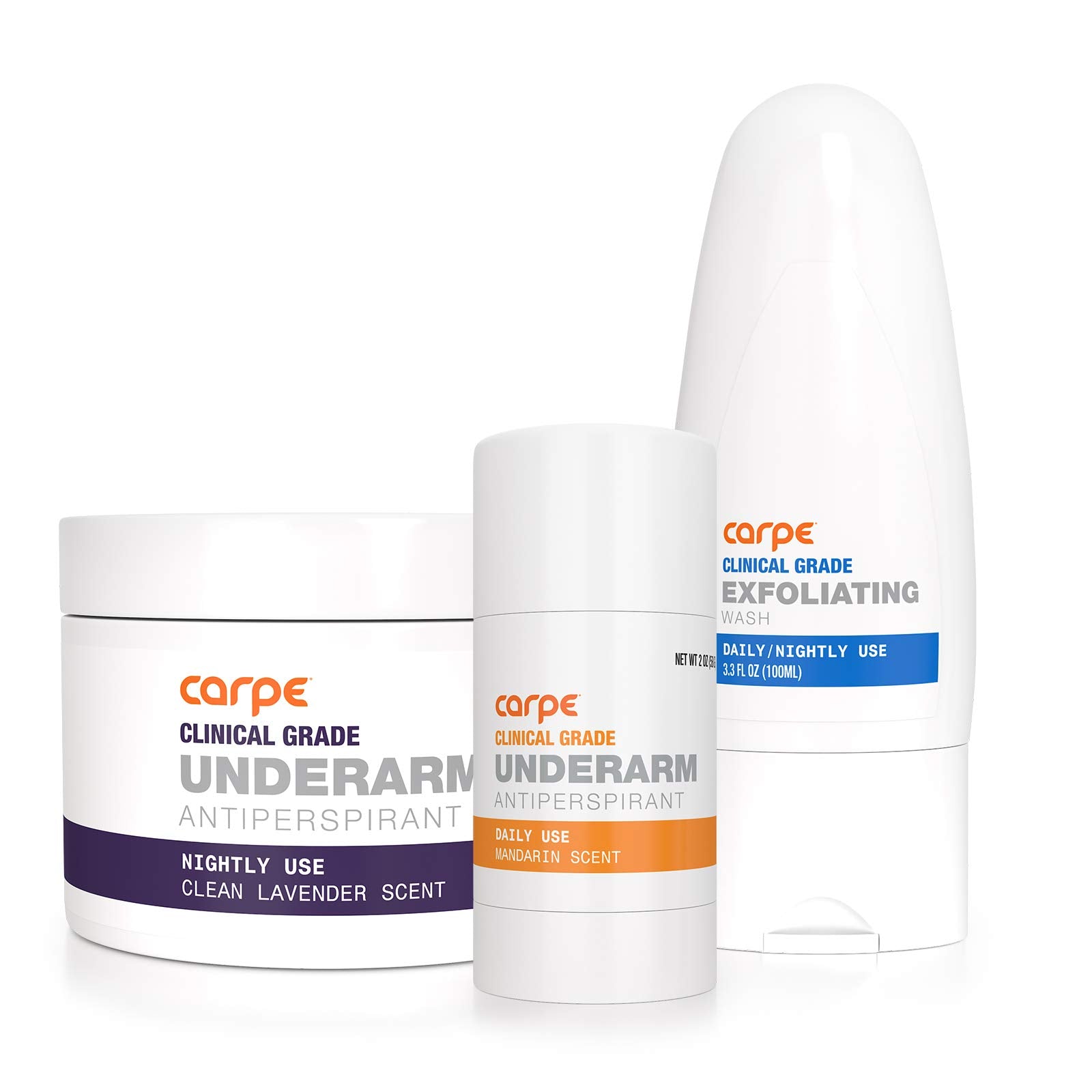 Carpe Clinical Grade Underarm Regimen – 3-Step Sweat Protection System (Mandarin Scent)