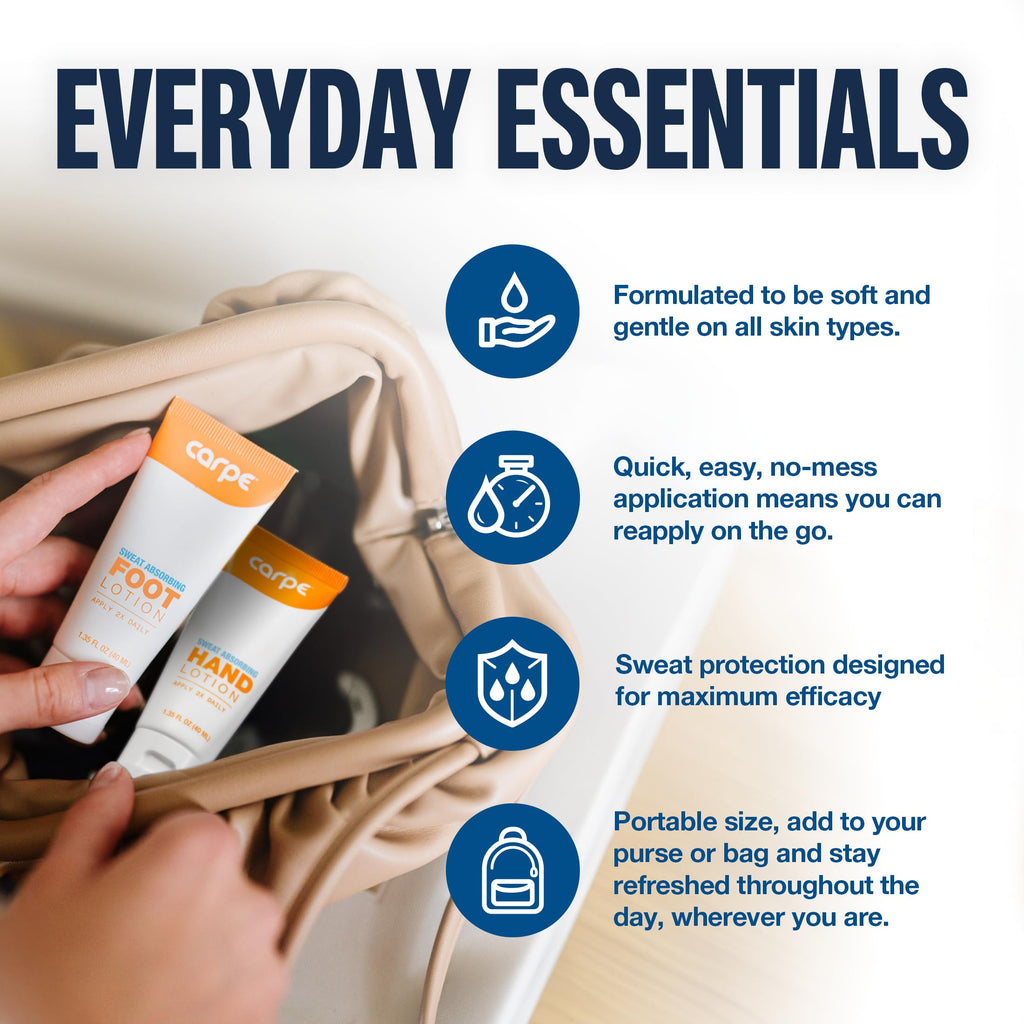 Carpe Sweat Absorbing Hand & Foot Lotion Bundle — 3 Hand Tubes & 3 Foot Tubes (Dermatologist-Recommended)