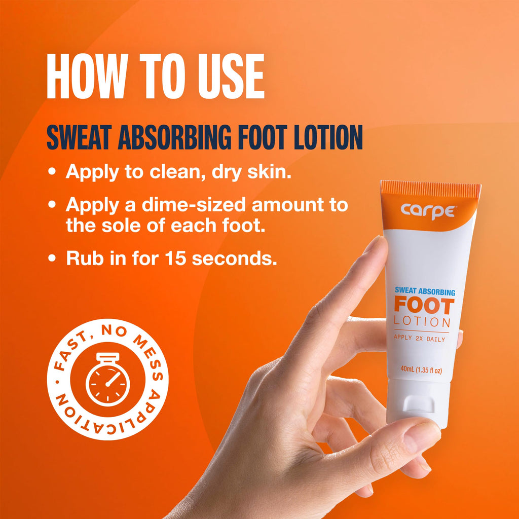 Carpe Sweat Absorbing Foot Lotion with Applicator – Dermatologist-Recommended Foot Sweat & Odor Solution