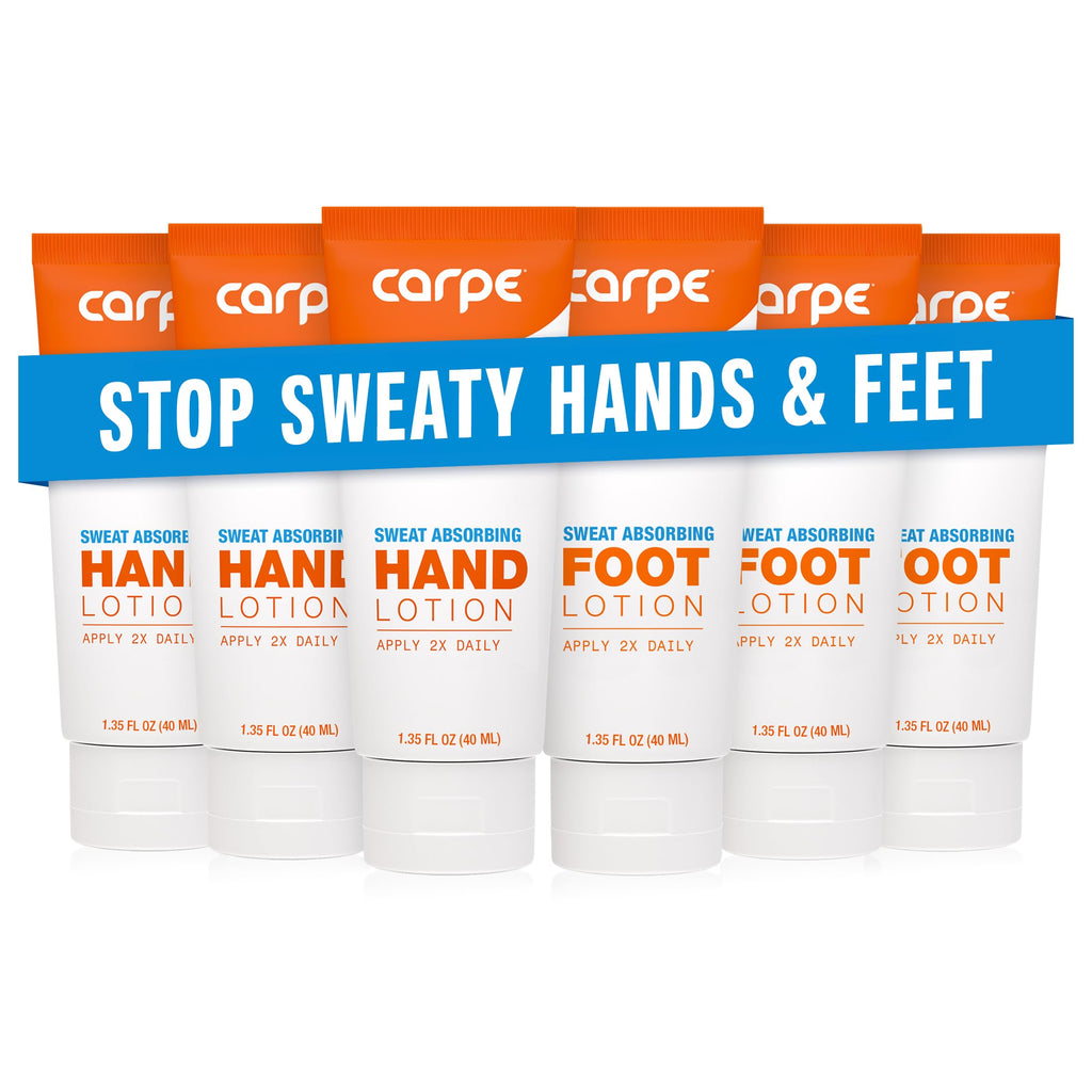 Carpe Sweat Absorbing Hand & Foot Lotion Bundle — 3 Hand Tubes & 3 Foot Tubes (Dermatologist-Recommended)