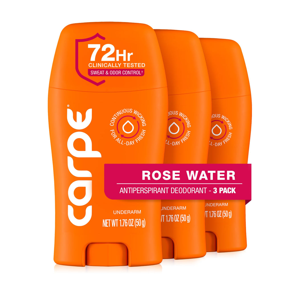 Carpe Rose Water Underarm Antiperspirant for Women – 72-Hour Sweat & Odor Protection (3 Pack)