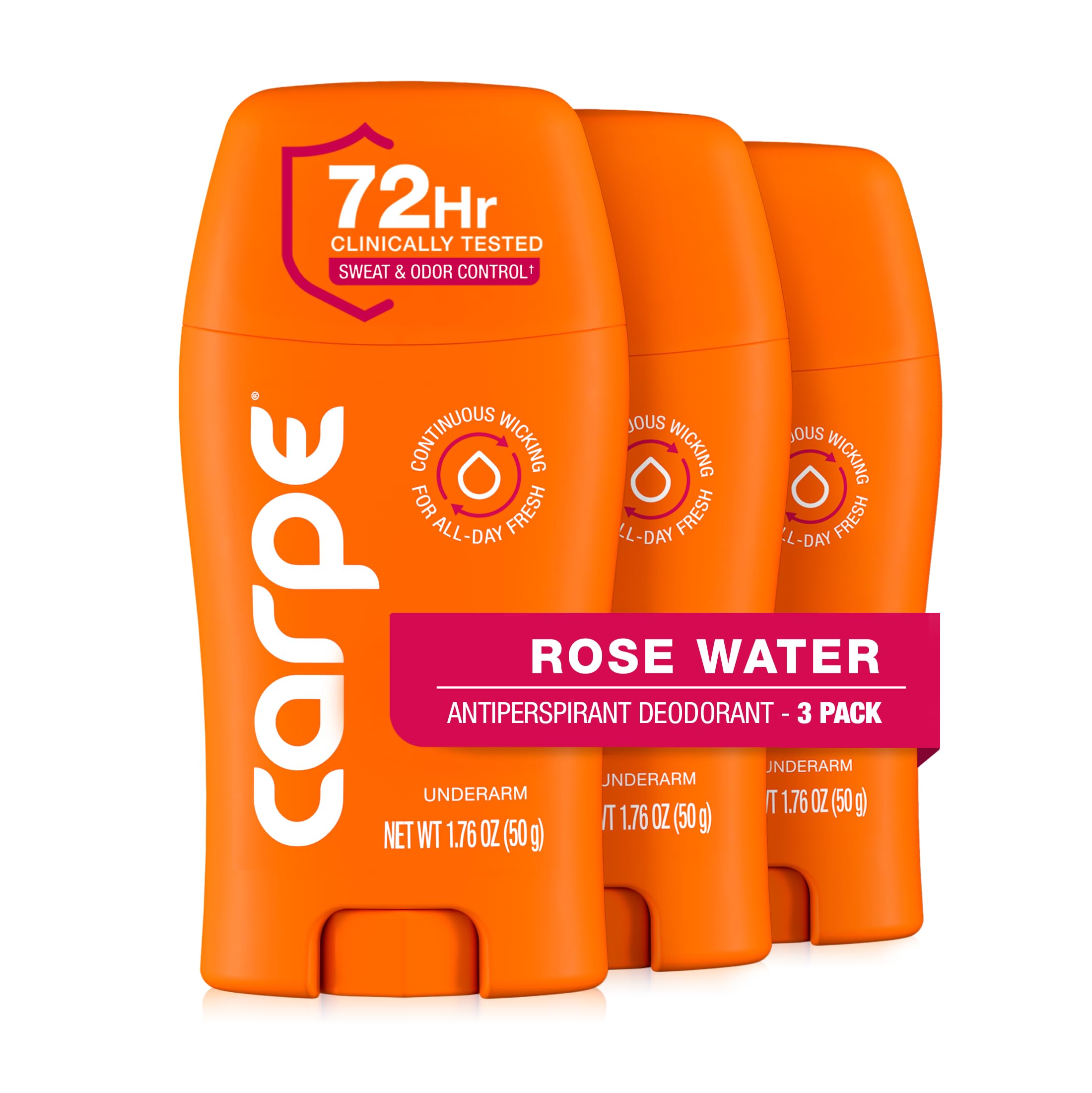 Carpe Rose Water Underarm Antiperspirant for Women – 72-Hour Sweat & Odor Protection (3 Pack)