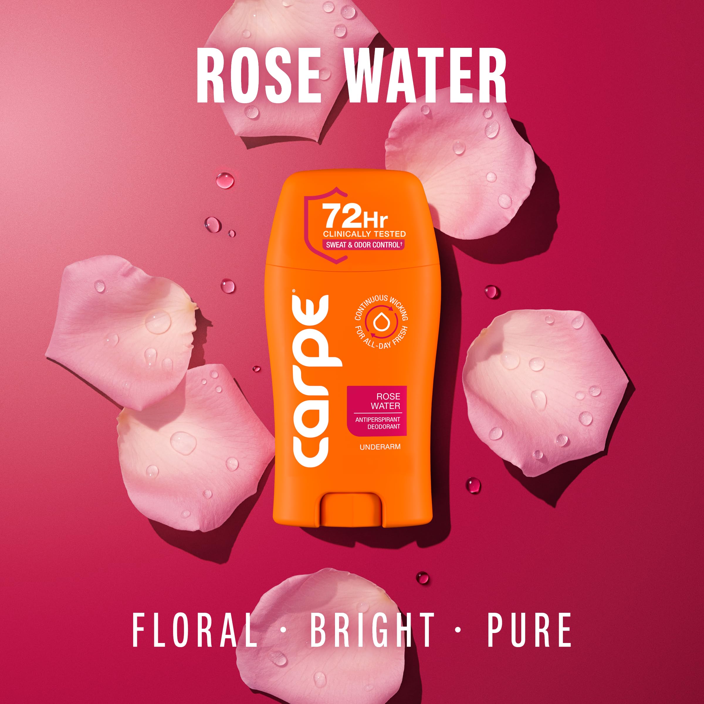 Carpe Rose Water Underarm Antiperspirant for Women – 72-Hour Sweat & Odor Protection (3 Pack)
