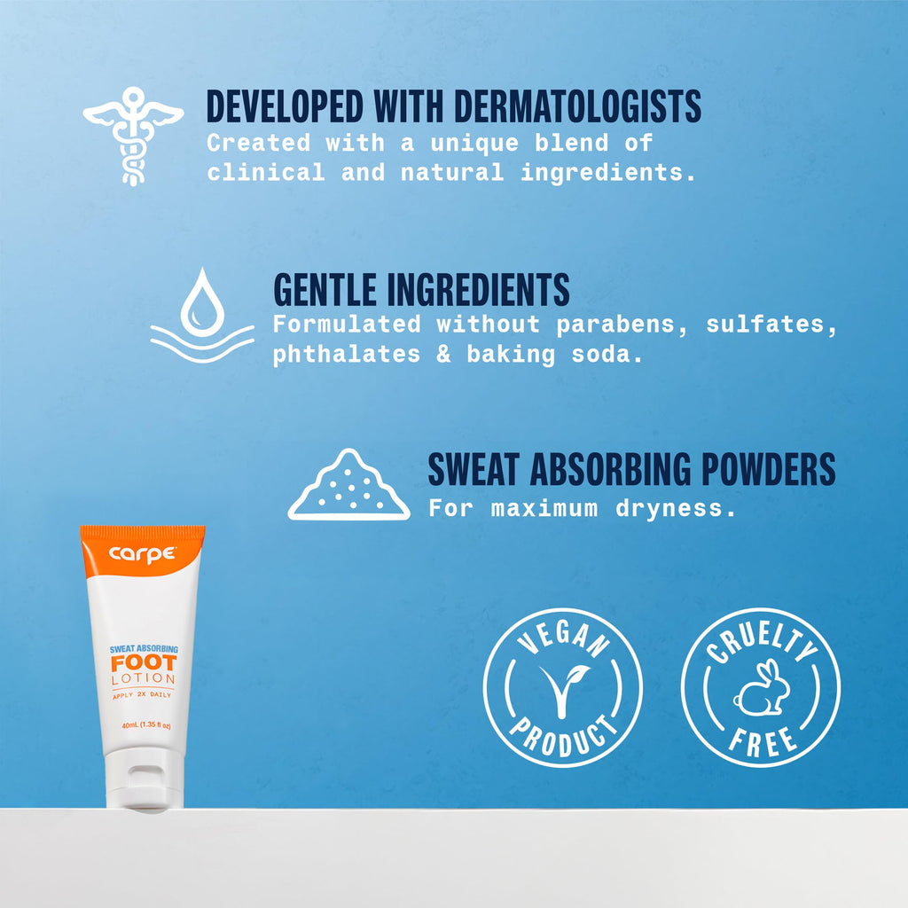 Carpe Sweat Absorbing Foot Lotion with Applicator – Dermatologist-Recommended Foot Sweat & Odor Solution