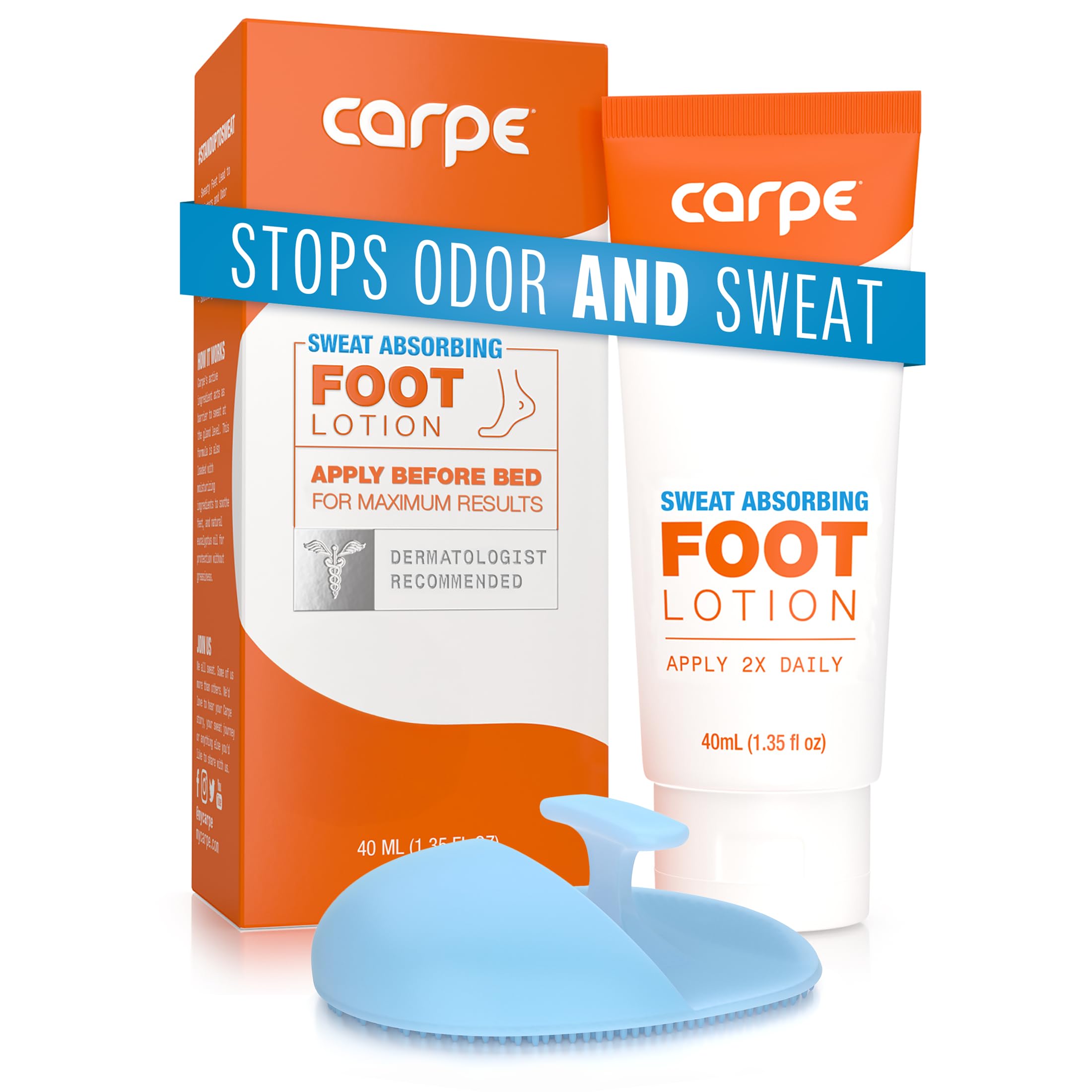Carpe Sweat Absorbing Foot Lotion with Applicator – Dermatologist-Recommended Foot Sweat & Odor Solution
