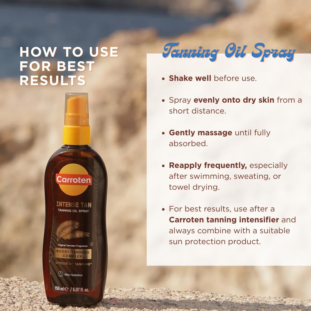 Carroten Intensive Tanning Oil Spray – Carrot & Coconut Oils with Vitamin E for Deeper Tan