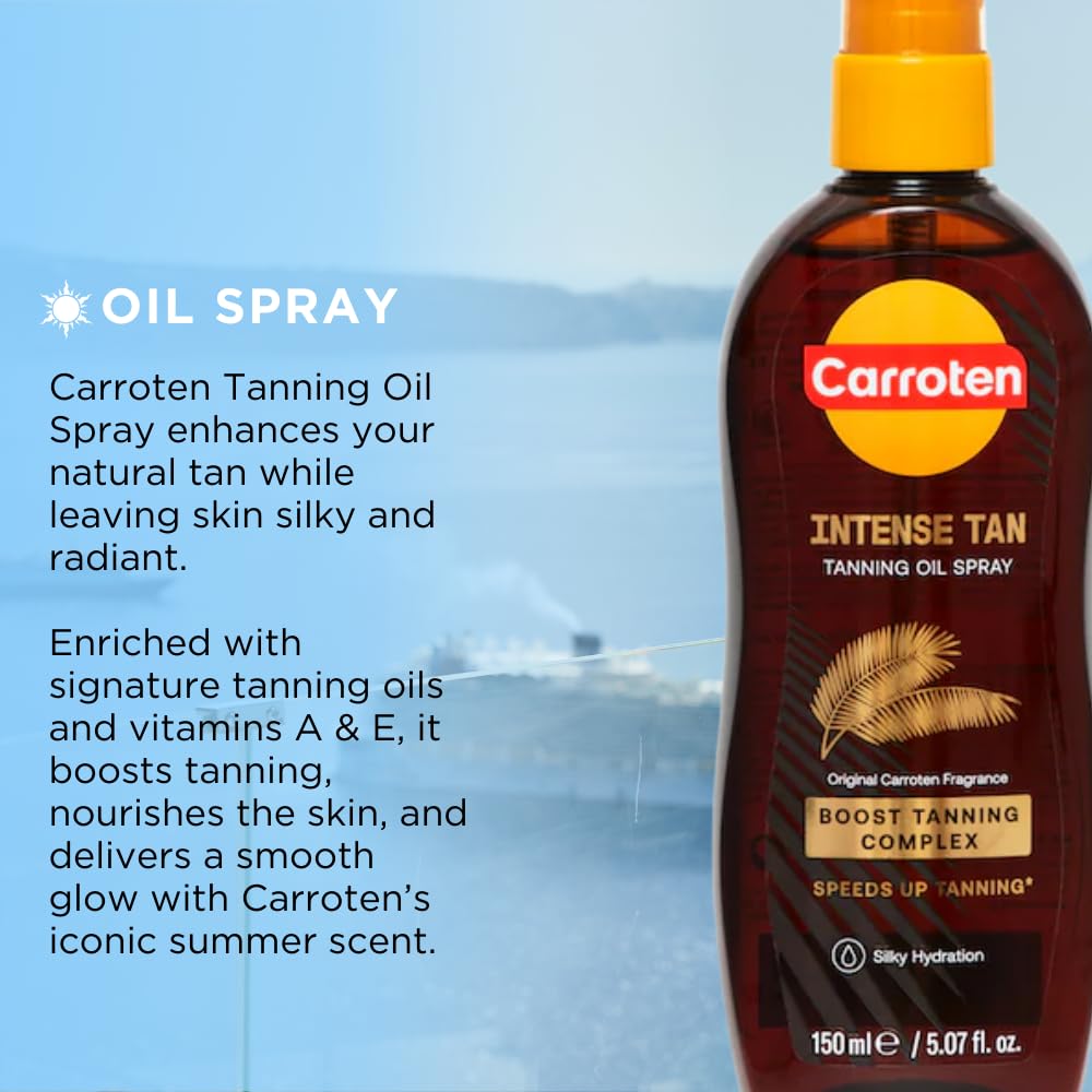 Carroten Intensive Tanning Oil Spray – Carrot & Coconut Oils with Vitamin E for Deeper Tan