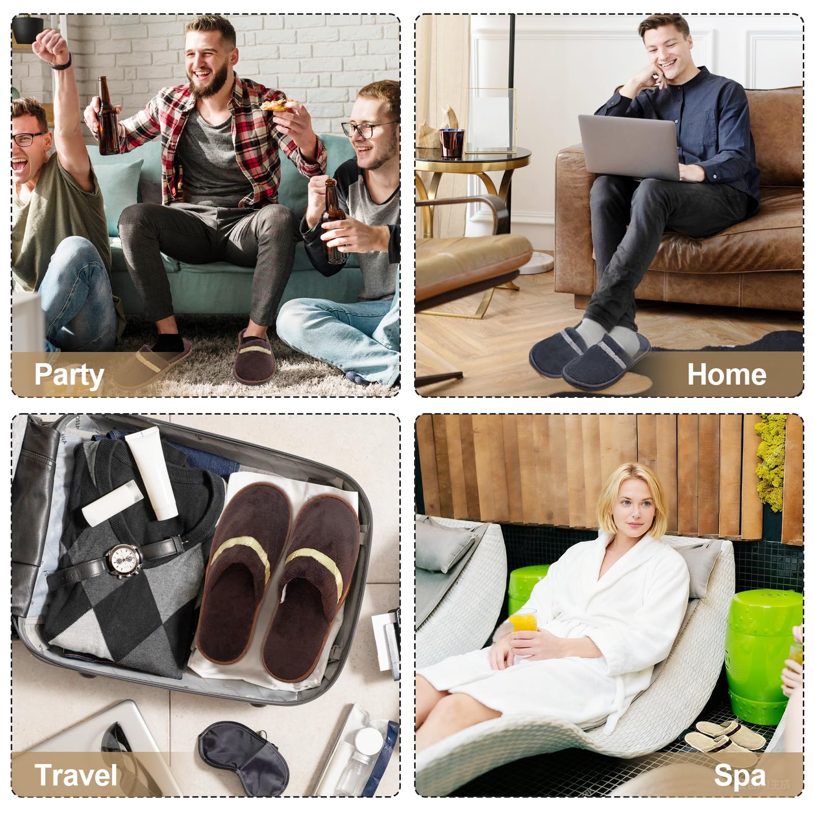 CarryEpic Disposable Slippers – 3 Pairs, Non-Slip Indoor Slippers for Guests (Beige, Brown, Dark Gray)