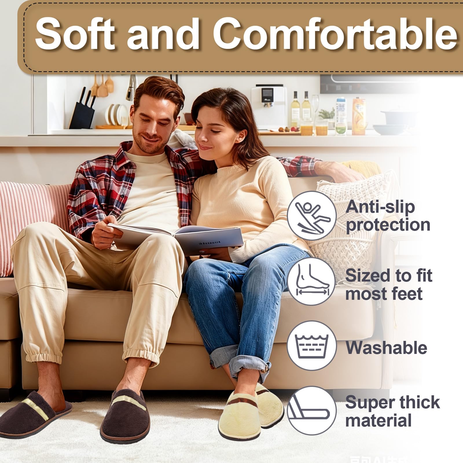 CarryEpic Disposable Slippers – 3 Pairs, Non-Slip Indoor Slippers for Guests (Beige, Brown, Dark Gray)
