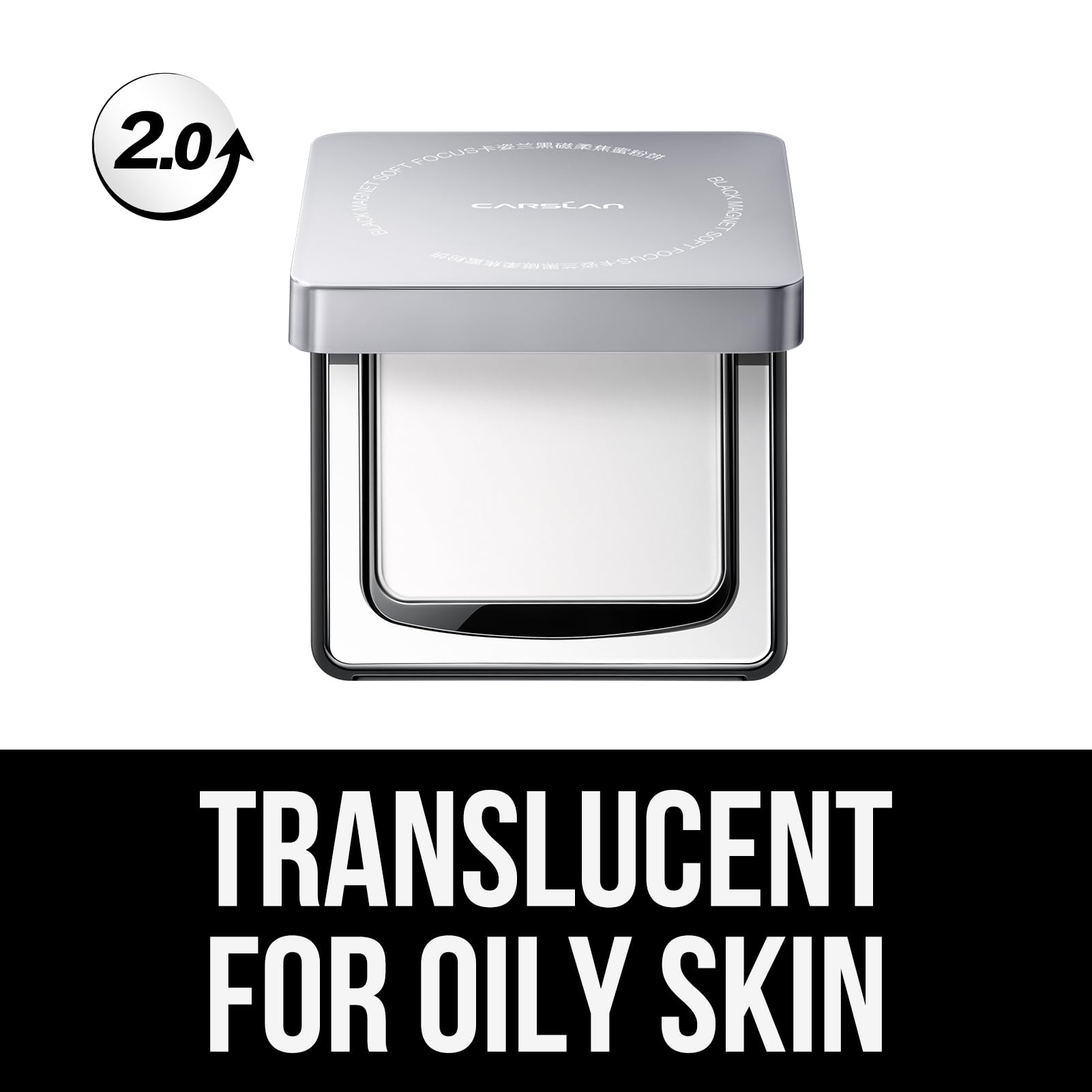CARSLAN 2.0 Black Magnet Powder - Translucent Setting Powder for Oily Skin, 24H Oil Control, Waterproof & Talc-Free