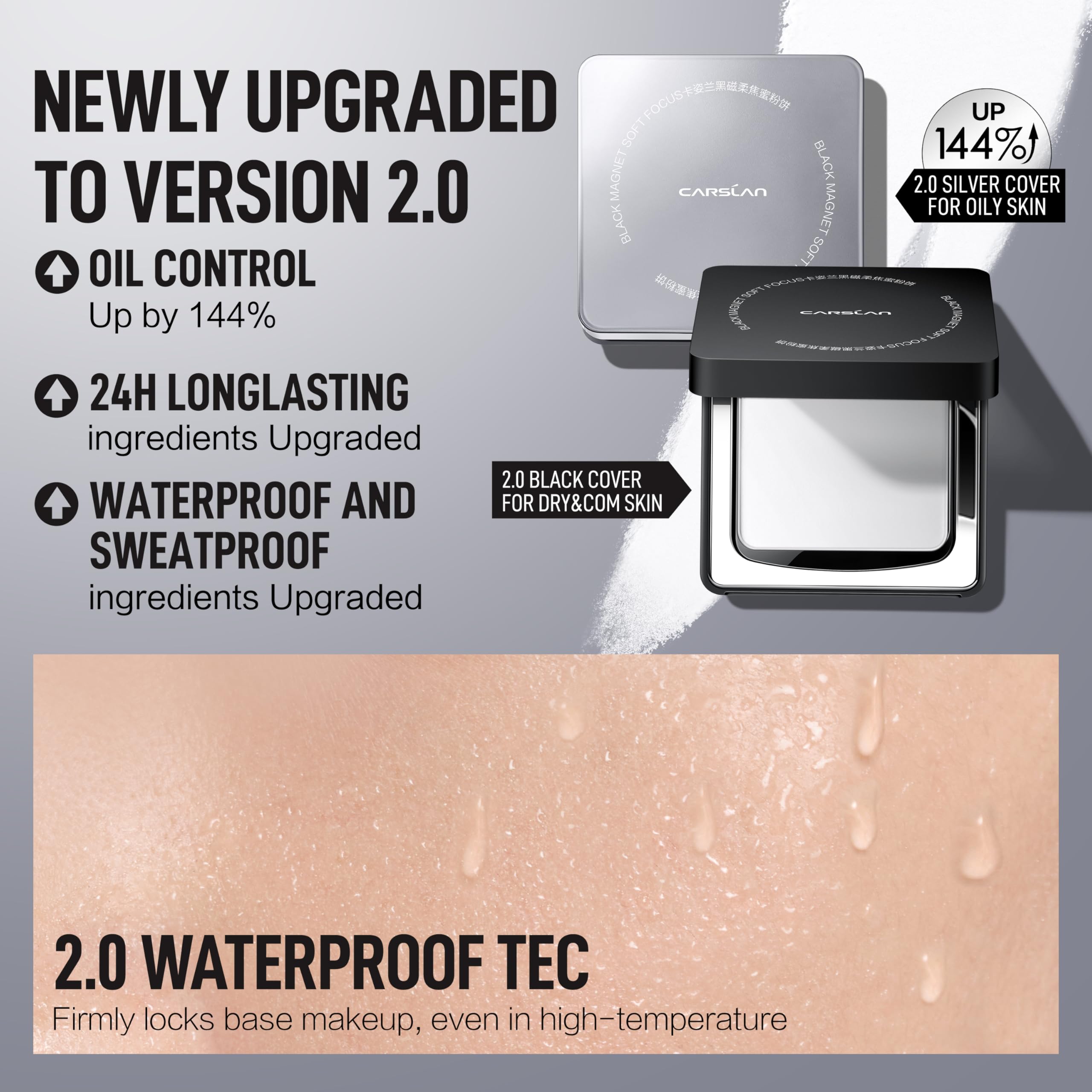 CARSLAN 2.0 Black Magnet Powder - Translucent Setting Powder for Oily Skin, 24H Oil Control, Waterproof & Talc-Free