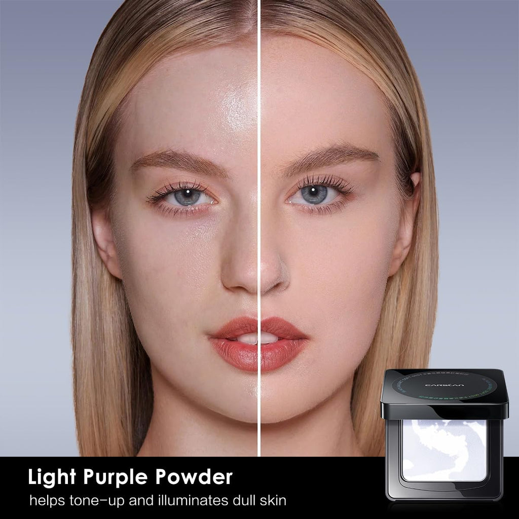 CARSLAN Waterproof Face Pressed Powder Compact | 24H Oil Control, Translucent Matte 03 Light Purple