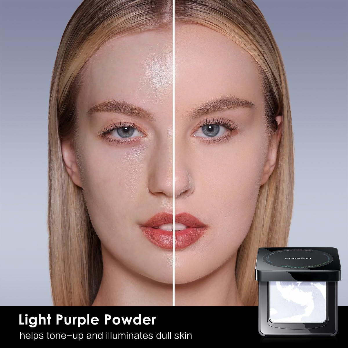 CARSLAN Waterproof Face Pressed Powder Compact | 24H Oil Control, Translucent Matte 03 Light Purple