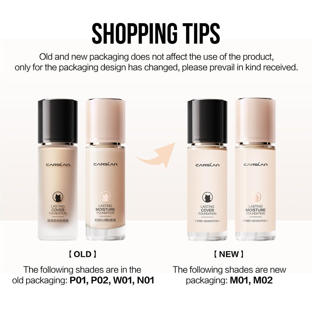 CARSLAN Lasting Moisture Foundation – 24H Longwear, Dewy Finish, Poreless, Lightweight, Oil-Free | P02