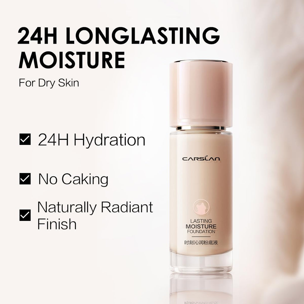 CARSLAN Lasting Moisture Foundation – 24H Longwear, Dewy Finish, Poreless, Lightweight, Oil-Free | P02