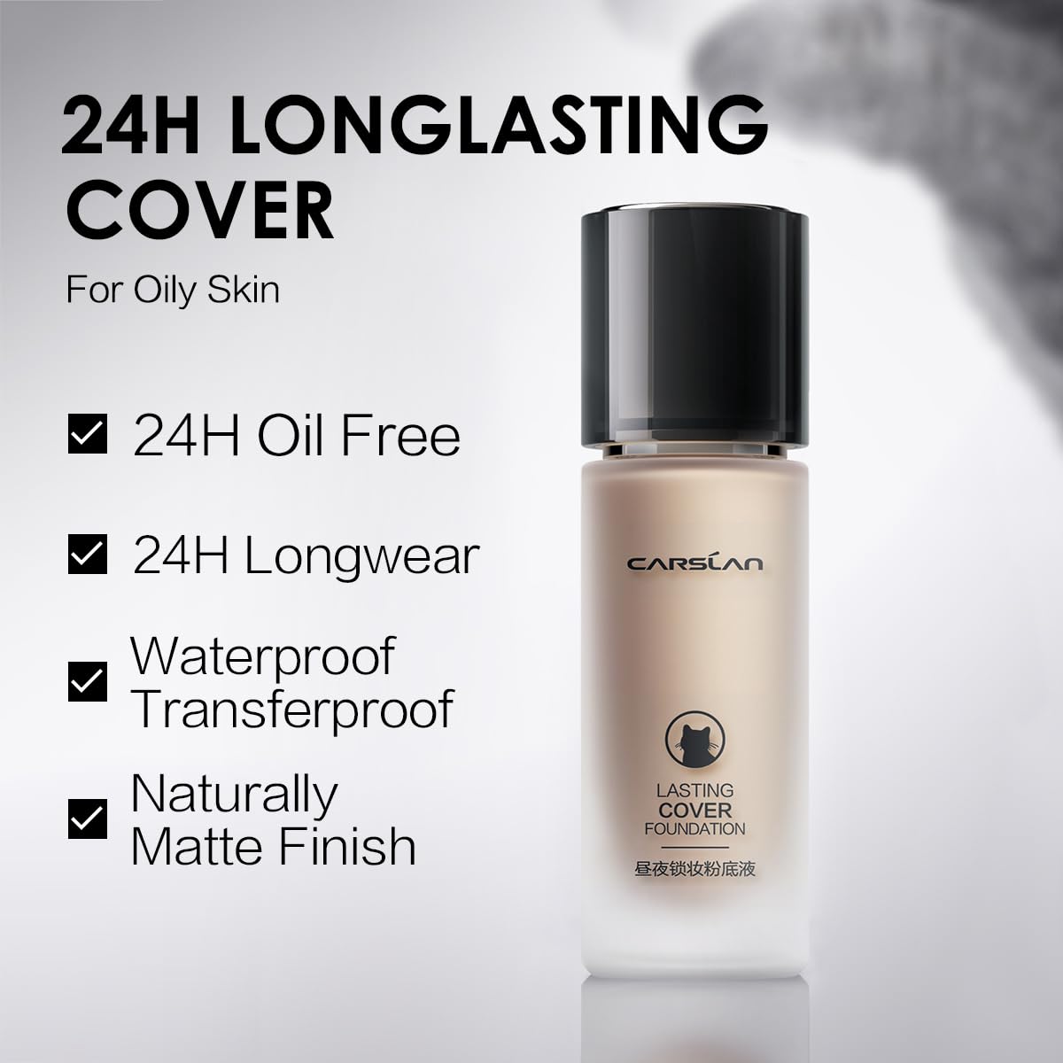 CARSLAN Lasting Cover Foundation – 24H Matte Full Coverage, Oil-Free, Waterproof | P01
