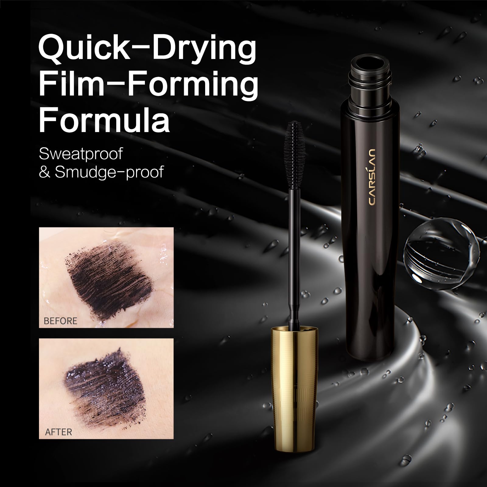 CARSLAN Light-Lengthening Mascara – Slim Silicone Brush, Smudge-Proof, Quick-Dry, Long Lasting Volume