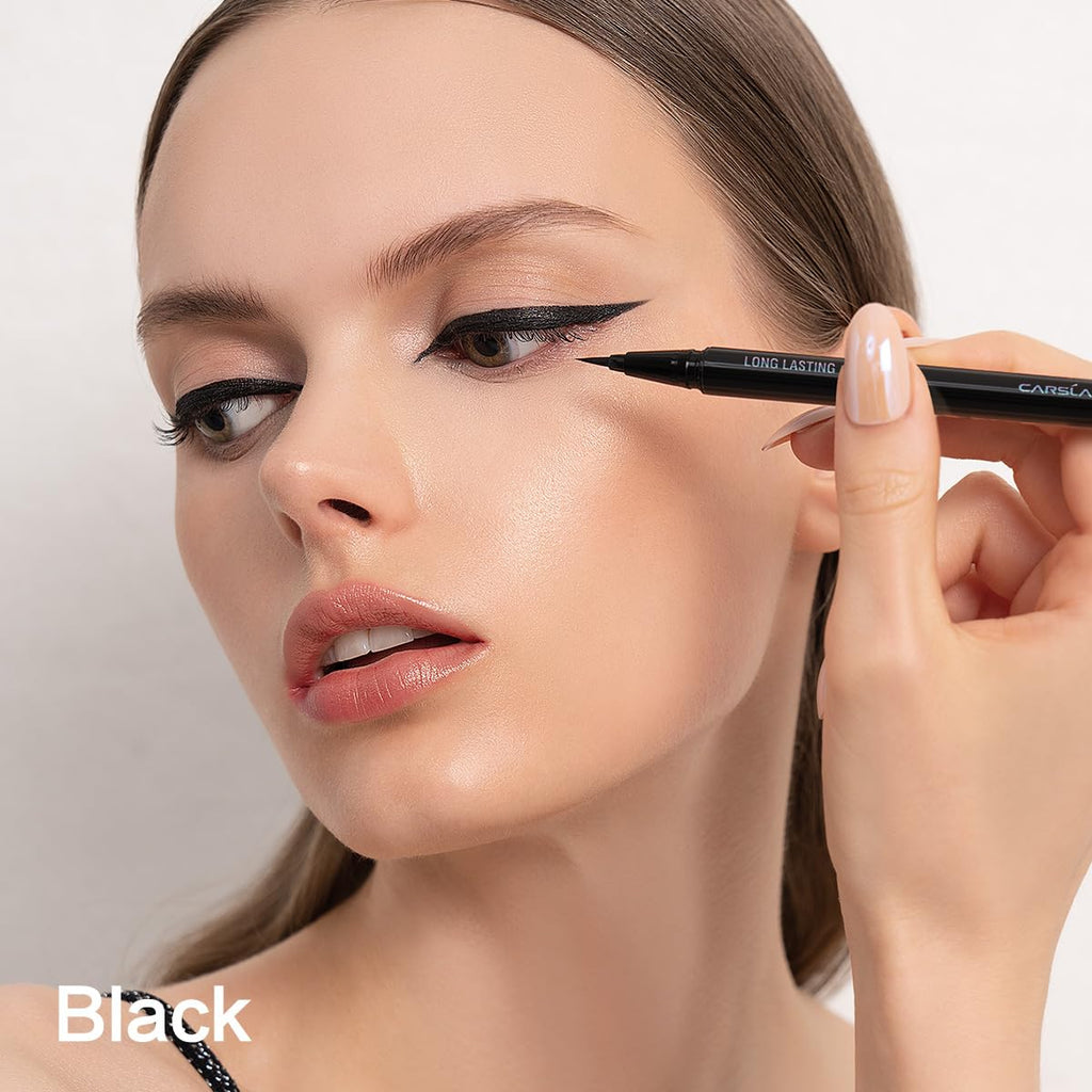 CARSLAN Liquid Eyeliner – Black, 0.1mm Felt Tip, 12H Waterproof & Smudgeproof (2 Count)