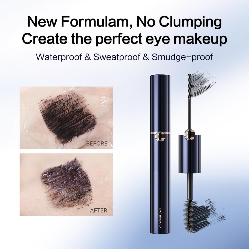 CARSLAN Double Extension Curling Mascara – Dual Brush for Lengthening & Curling, Smudge-Proof All-Day Wear