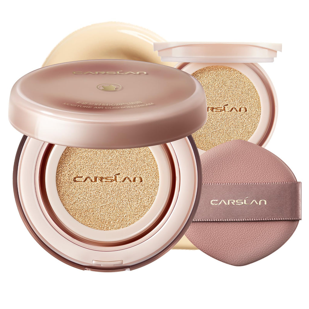 CARSLAN Moisture Air Cushion Cream Foundation – W01 Natural Warm, Hydrating, Dewy Full Coverage with Hyaluronic Acid