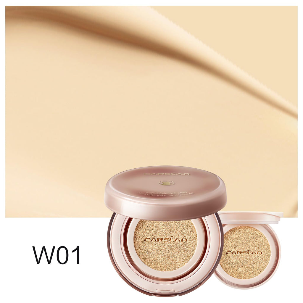 CARSLAN Moisture Air Cushion Cream Foundation – W01 Natural Warm, Hydrating, Dewy Full Coverage with Hyaluronic Acid