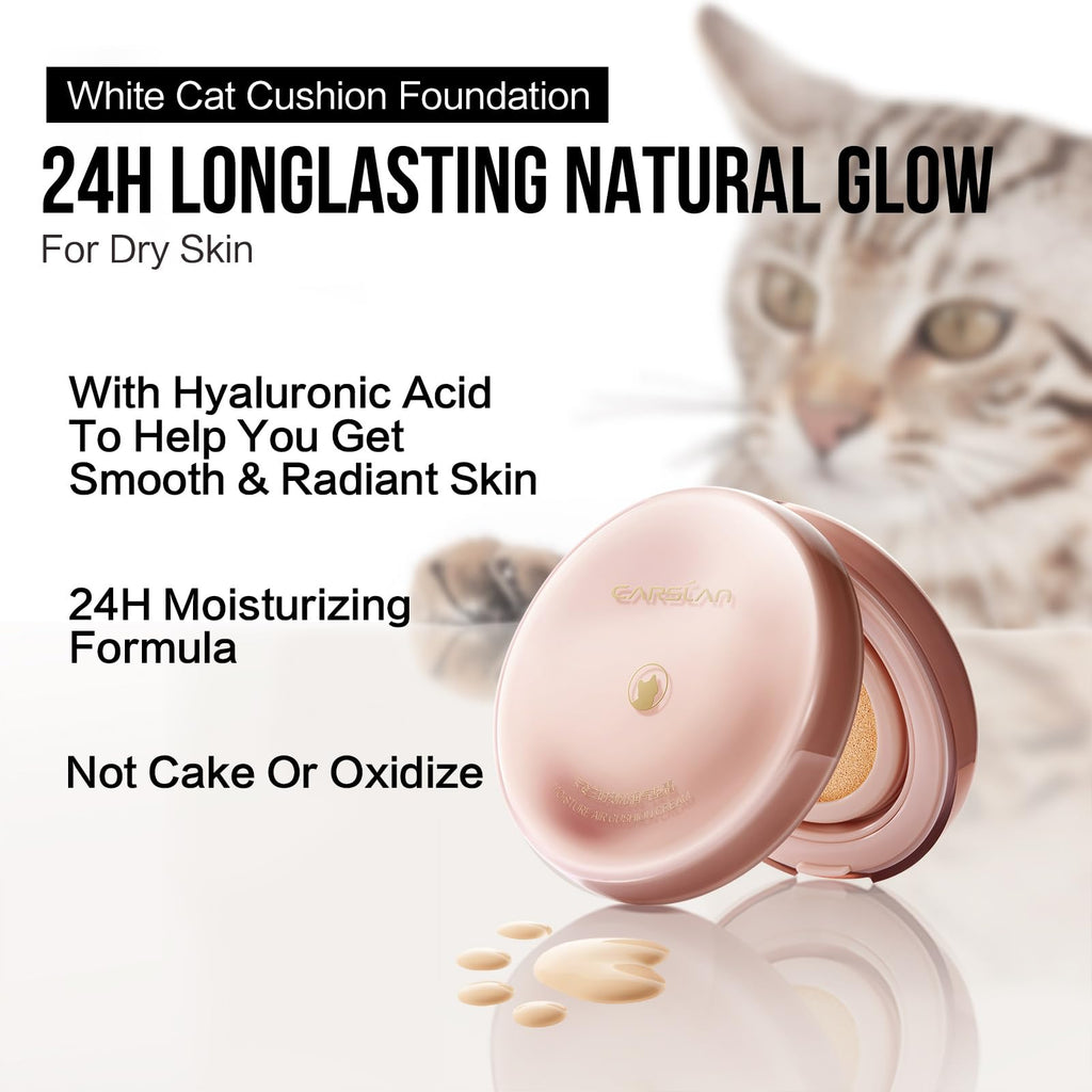 CARSLAN Moisture Air Cushion Cream Foundation – W01 Natural Warm, Hydrating, Dewy Full Coverage with Hyaluronic Acid