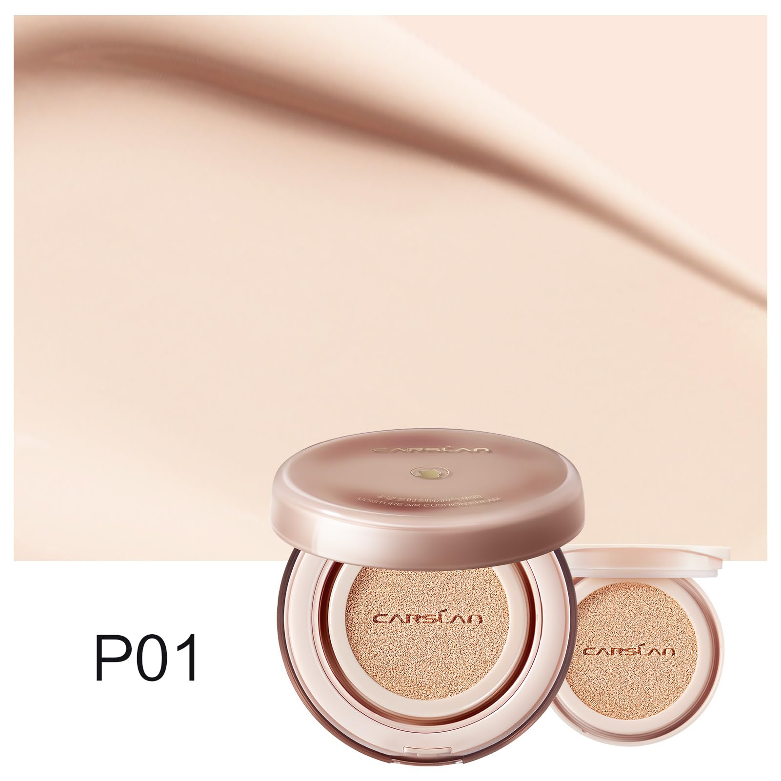 CARSLAN Moisture Air Cushion Cream Foundation – Hyaluronic Hydration, Full Dewy Coverage (P01 Fair Pink) for Dry Skin