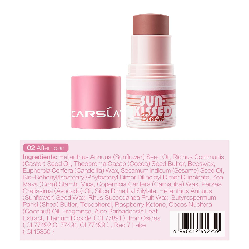 CARSLAN Sun Kissed Blush & Bronzer Stick – Matte Cream, Shade 02 Afternoon, 0.21 oz, Vegan