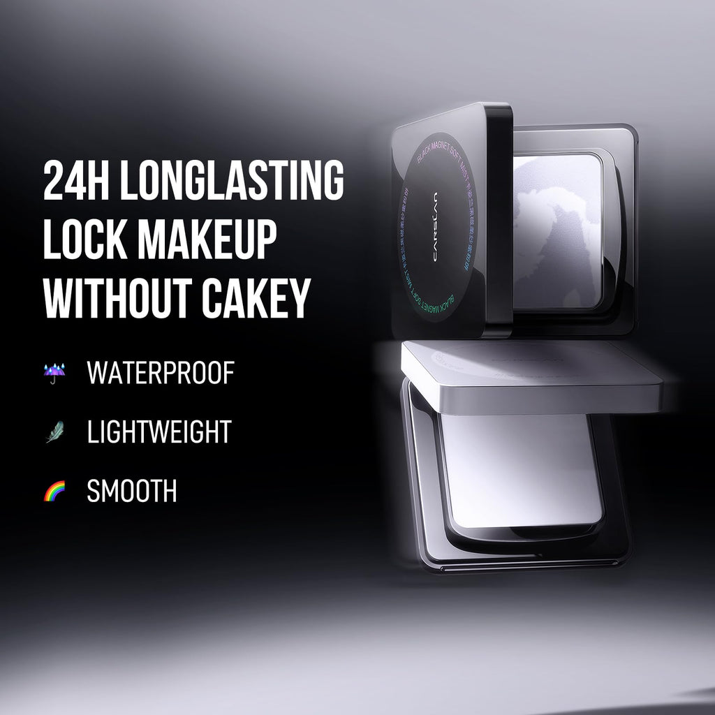 CARSLAN Waterproof Face Pressed Powder Compact | 24H Oil Control, Translucent Matte 03 Light Purple