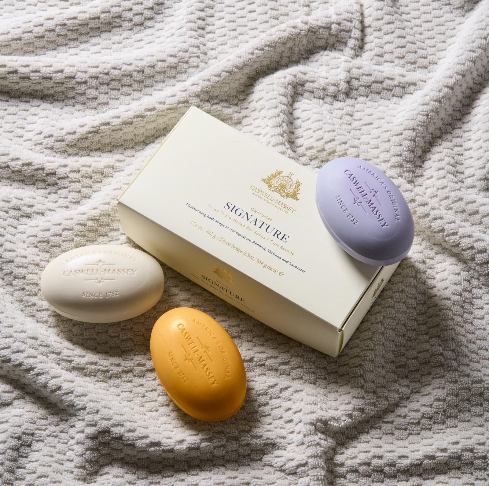 Caswell-Massey Natural Bar Soap Gift Set – Almond, Verbena & Lavender | Triple-Milled & Plant-Based, Made in USA