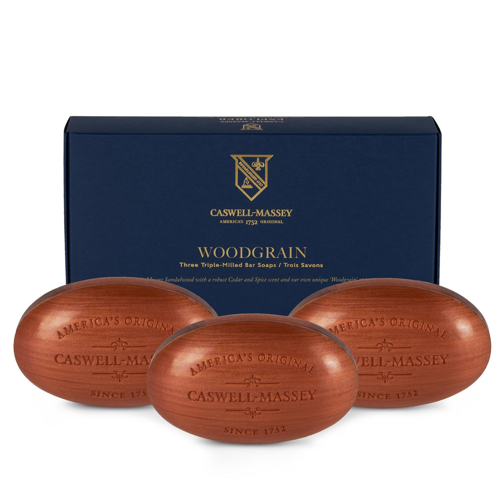 Caswell-Massey Triple-Milled Heritage Woodgrain Sandalwood Soap Set – 3 Bars, Made in USA