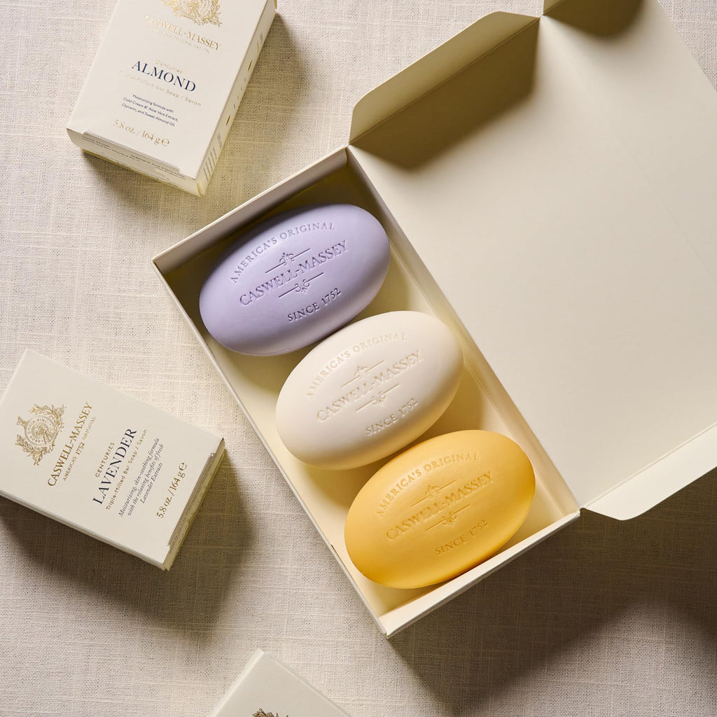 Caswell-Massey Natural Bar Soap Gift Set – Almond, Verbena & Lavender | Triple-Milled & Plant-Based, Made in USA
