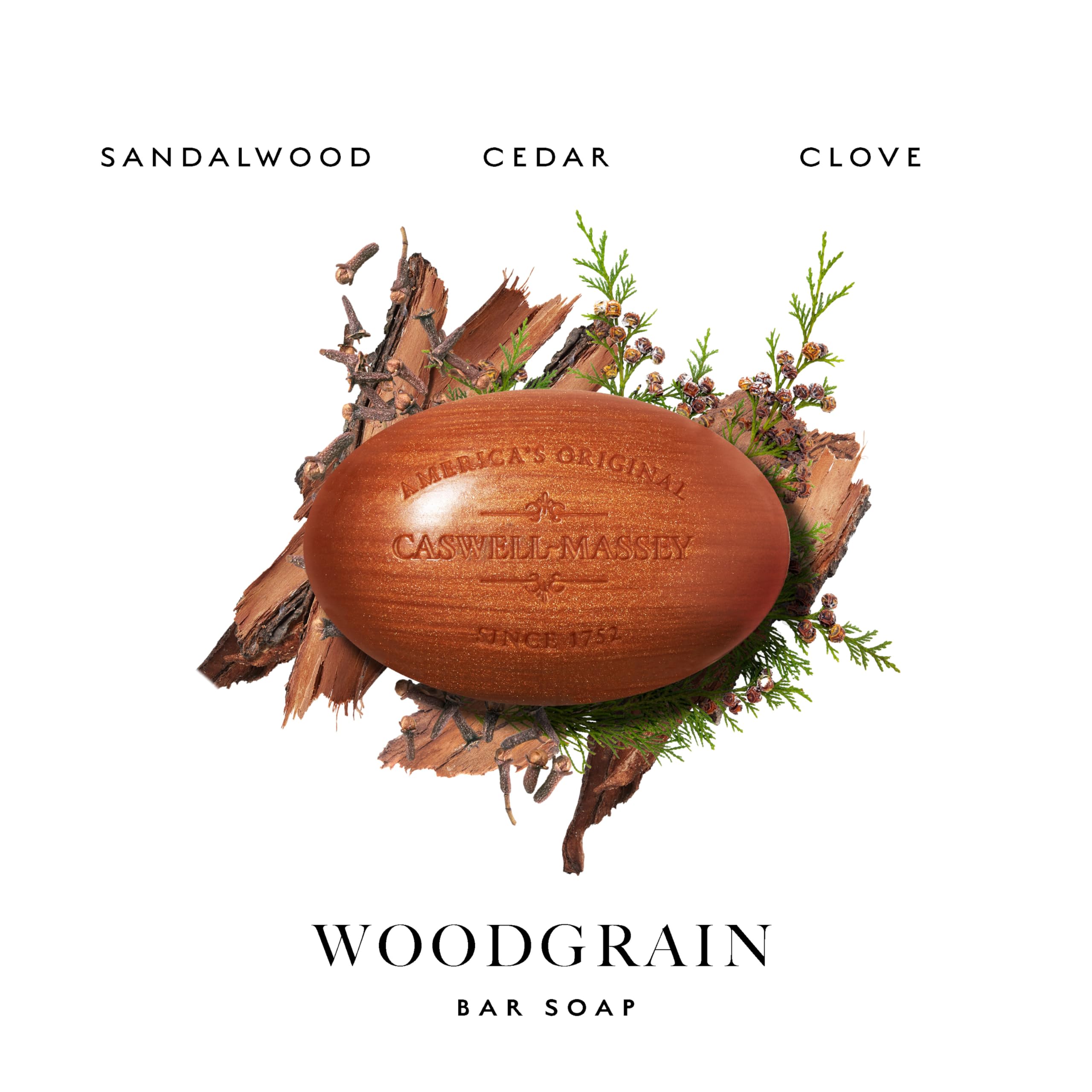 Caswell-Massey Woodgrain Sandalwood Gift Set – 12 Bar Triple-Milled Plant-Based Soap, USA Made